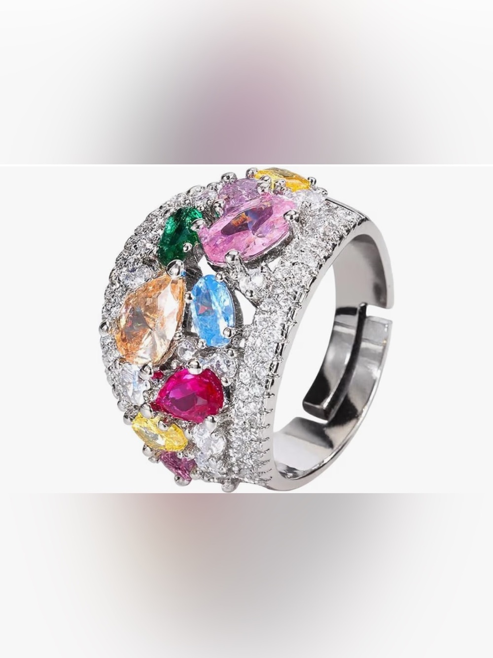 Gorgeous Neiman Marcus sparkling Multi gemstone Wide band ring adjustable
